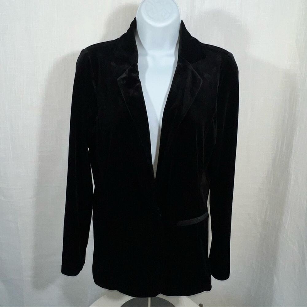 Tahari Black Velvet Stretch One Button Blazer Medium Holiday Evening Jacket - Picture 6 of 11
